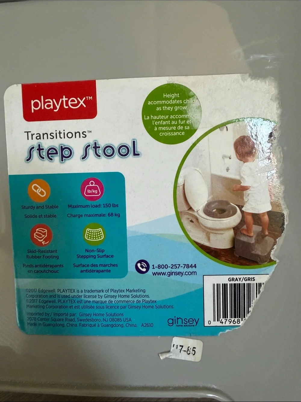 Playtex Transitions Step Stool Gray Toddler Bathroom Non-Slip Stepping Stool